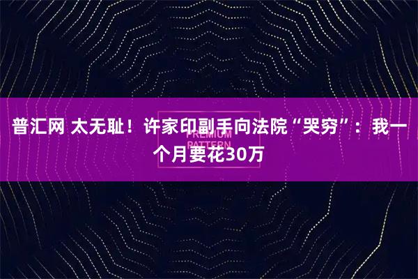普汇网 太无耻！许家印副手向法院“哭穷”：我一个月要花30万